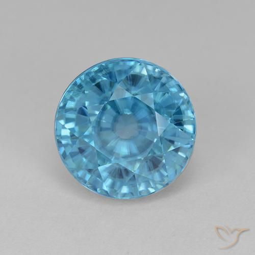 5.62 ct Blue Zircon, 8.8 mm Round Cut From Cambodia, Photo A