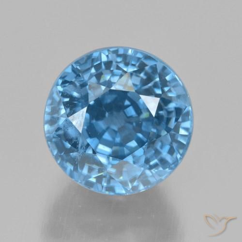 5.72 ct Blue Zircon, 8.8 mm Round Cut From Cambodia, Photo A