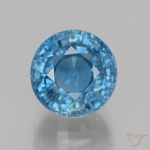 4.72 ct Blue Zircon, 8.5 mm Round Cut From Cambodia, Photo A