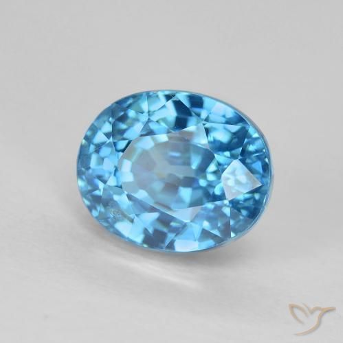 3.88 ct Blue Zircon Stone, Natural Zircon in Oval Facet Shape for Sale