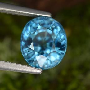 3.49 ct Blue Zircon Stone, Natural Zircon in Oval Facet Shape for Sale
