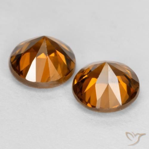 Zircon Gemstones in 6 mm (calibrated) Size for Sale, Zircon Stones in Medium-Dark Orange Color