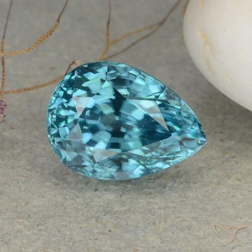 4.11ct Pear Facet Turquoise Zircon from Cambodia, Dimension 9.8 x 7.2mm, VVS Clarity, Natural heated gemstone, 1pc Zircon in Light Prussian Blue Color, Mohs Hardness of 6.5 - 7.5 suitable for daily wear jewelry, Taurus Zodiac Stone, Photo A