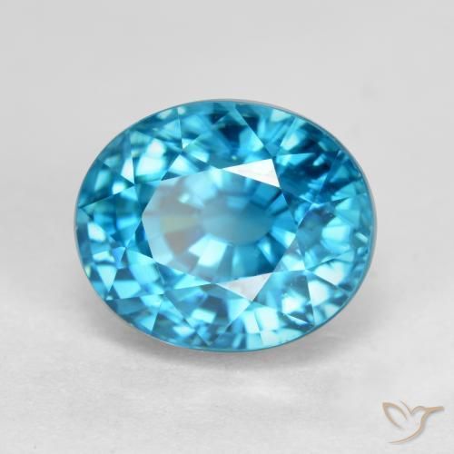 5.74 ct Blue Zircon Stone, Natural Zircon in Oval Facet Shape for Sale