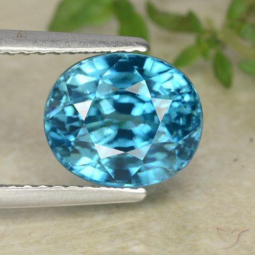 5.29 ct Blue Zircon, 9 x 7.6 mm Oval Cut From Cambodia, Photo A