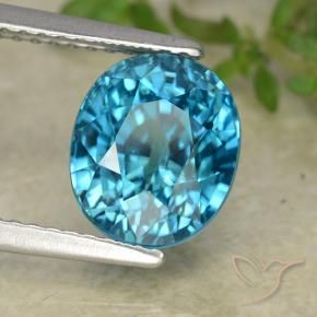 5.29 ct Blue Zircon Stone, Natural Zircon in Oval Facet Shape for Sale