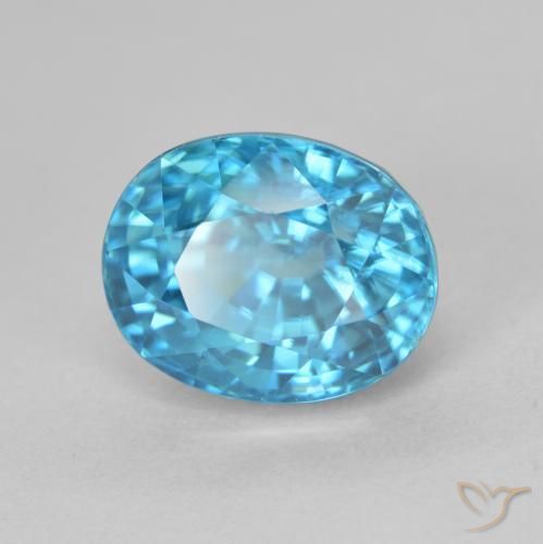 5.24 ct Blue Zircon Stone, Natural Zircon in Oval Facet Shape for Sale