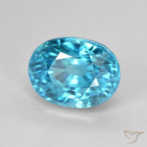 5.84 ct Blue Zircon Stone, Natural Zircon in Oval Facet Shape for Sale