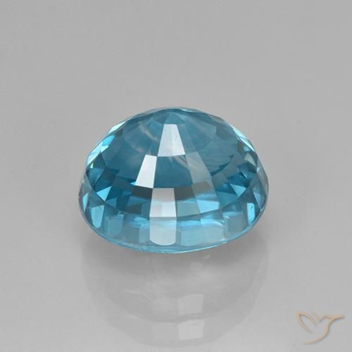 Zircon Gemstone in 9.1 x 7.9 mm Size for Sale, Zircon Stone in Intense Silver Aqua-Blue Color