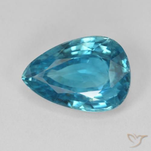 8.06 ct Blue Zircon, 13.9 x 9.7 mm Pear Cut From Cambodia, Photo A
