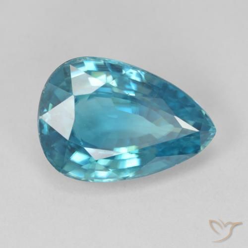 8.06 ct Blue Zircon Stone, Natural Zircon in Pear Facet Shape for Sale