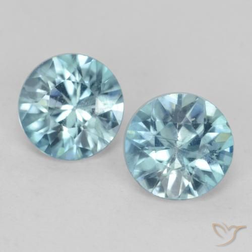4.5mm Matching Round Zircon Pair - Weight 0.96ct total / avg. 0.48ct each, Teal Color in VS Clarity, Natural Gemstone, Mohs Hardness 6.5 - 7.5 suitable for daily wear jewelry, Exhibits Great Brilliance, Photo A