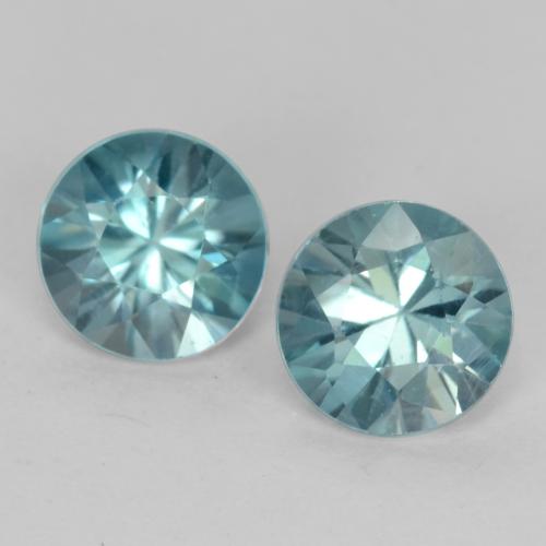 Matching Pair of 4.6mm Diamond-cut Turquoise Zircon, Weight of 1.12ct total / avg. 0.56ct each, Matching Zircon Pair in VS Clarity in Green Blue Color, Natural heated gemstone, Mohs Hardness 6.5 - 7.5 suitable for daily wear jewelry, Taurus Zodiac Stone, Photo A