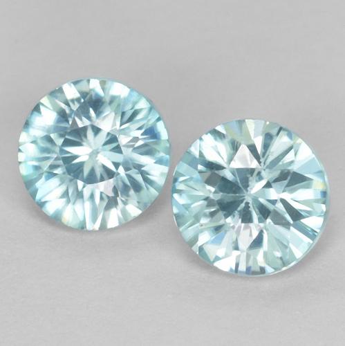 Par de Circón Circular a juego de 4,1mm - Peso 0,77 ct en total / promedio. 0,39 ct cada uno, color Azul claro en claridad VS, piedra preciosa natural , dureza de Mohs 6.5 - 7.5 Adecuado para joyas de uso diario, Exhibe fuego excepcional, Photo A