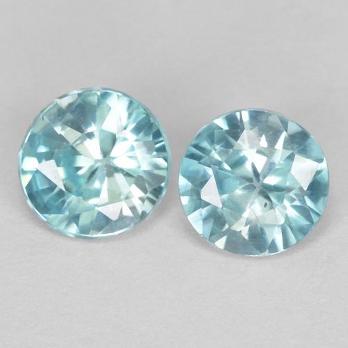 Matching Pair of 4mm Diamond-cut Blue Zircon, Weight of 0.64ct total / avg. 0.32ct each, Matching Zircon Pair in VS Clarity in Light Blue Color, Natural heated gemstone, Mohs Hardness 6.5 - 7.5 suitable for daily wear jewelry, Exhibits Great Brilliance, Photo A