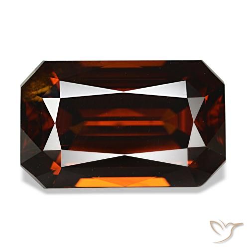 7.63 ct Orange Zircon Gemstone, Zircon Gem in Octagon Step Cut Shape for Sale.