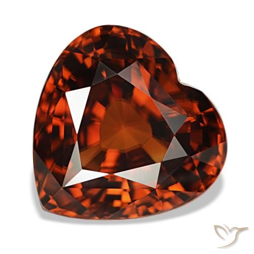 7.42 ct Red Zircon Gemstone, Zircon Gem in Heart Facet Shape for Sale.