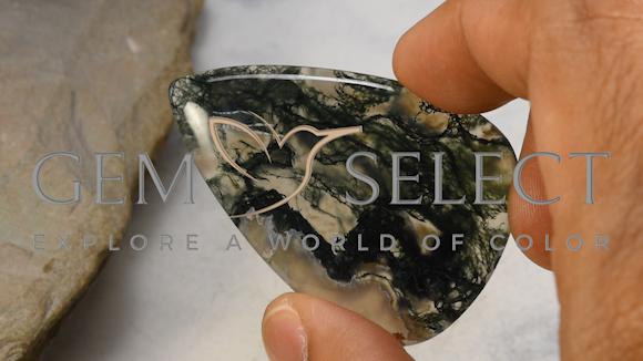 98.16ct Natural Multicolor Moss Agate, Pear Shape, Opaque
